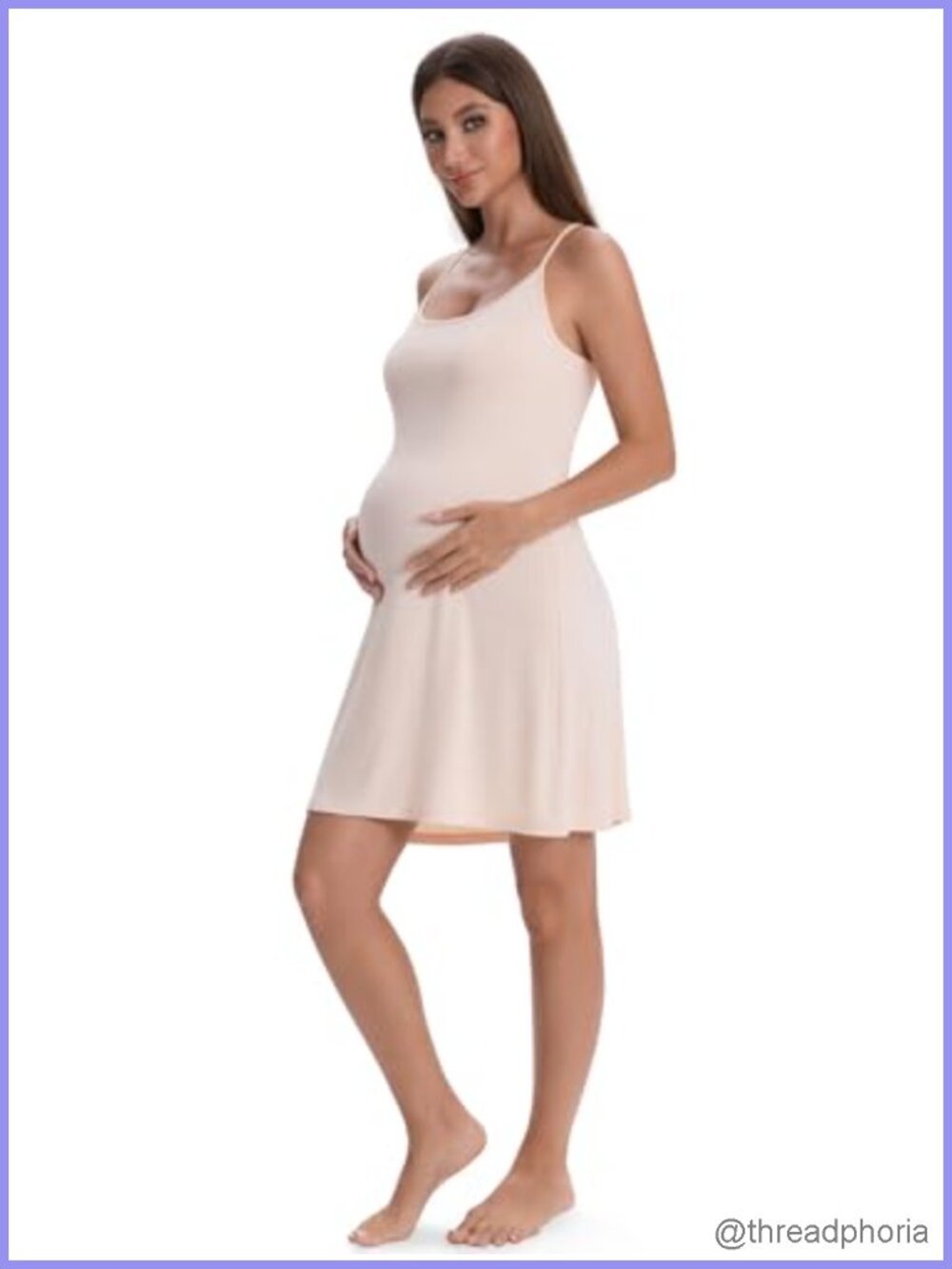 Women's Modal Spandex Maternity Full Slip Dress A-Line Empire Waist